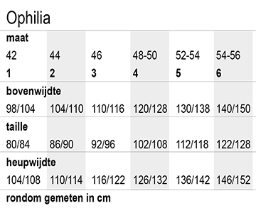 Grote maten maatschema van Ophilia